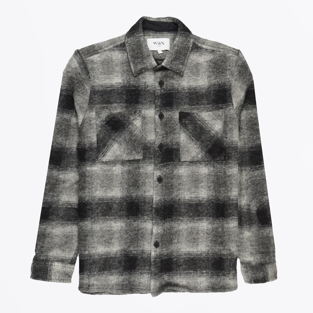 Wax London Wool Overshirt (Men's Gray Plaid Shirt Jacket)